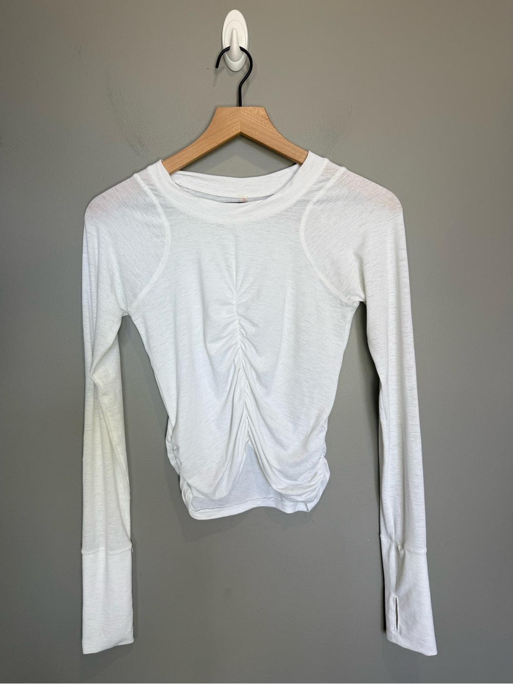 FP Movement Tempo Ruched Long Sleeve Top White Small Thumbholes